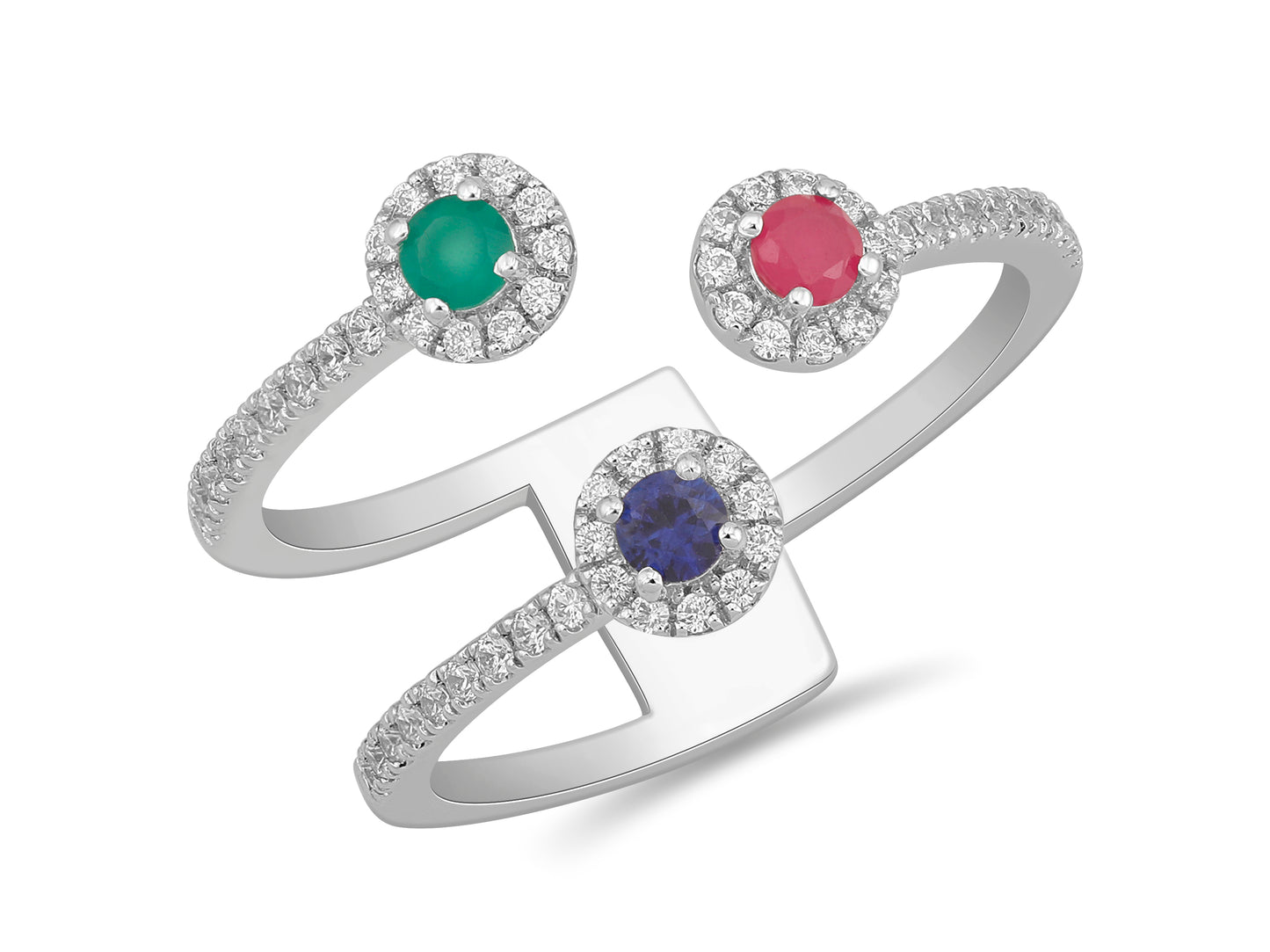 White Gold Diamond and Colour Stone Open Style Ring
