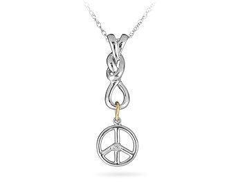 925 Sterling Silver and Gold Diamond Peace Necklace