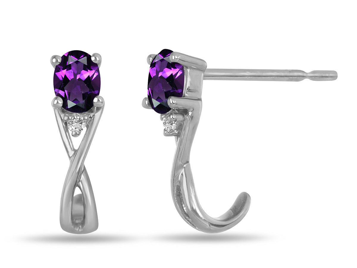 White Gold Diamond and Amethyst Infinity Style Birthstone Earrings