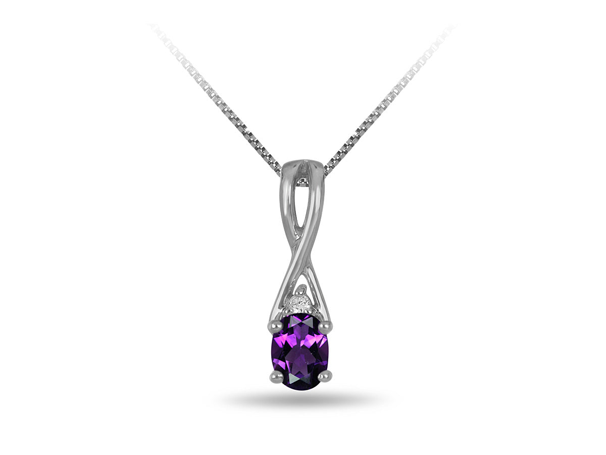 White Gold Diamond and Amethyst Infinity Style Birthstone Pendant