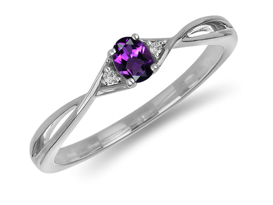 White Gold Diamond and Amethyst Infinity Style Birthstone Ring