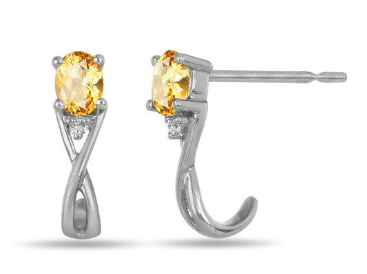White Gold Diamond and Citrine Infinity Style Birthstone Earrings