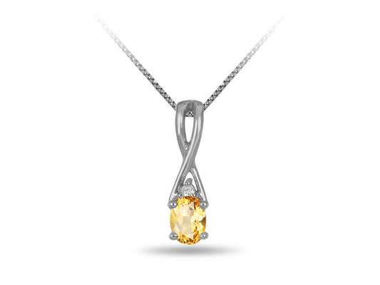 White Gold Diamond and Citrine Infinity Style Birthstone Pendant