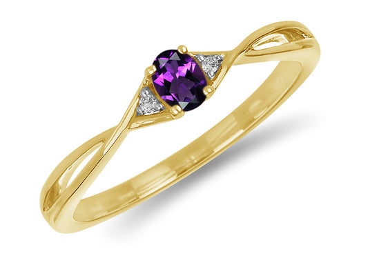 Yellow Gold Diamond and Amethyst Infinity Style Birthstone Ring
